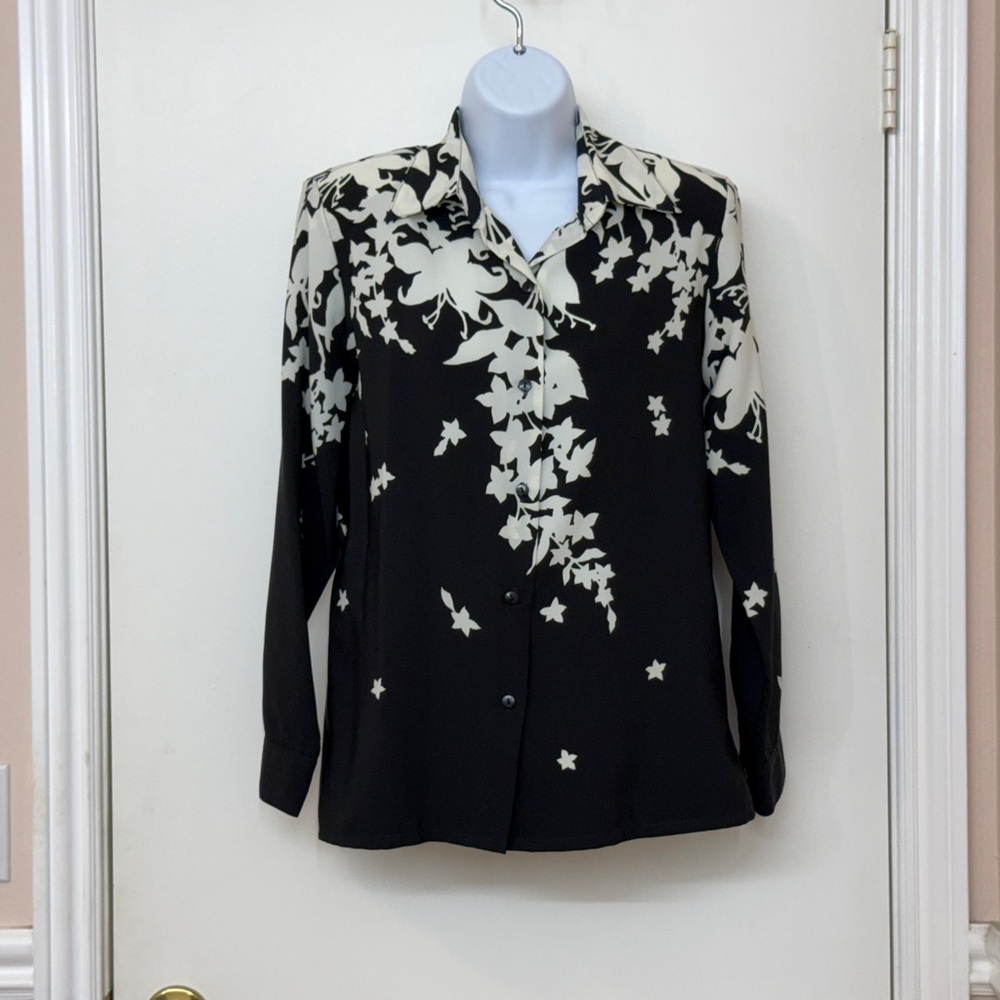 JORDAN Vintage Y2K Women Black and White Button-Up Shirt, Long Sleeve, Size S